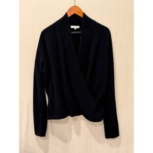 Vince 100% Cashmere Black Wrap Sweater V-Neck Draped Crossover Women’s L